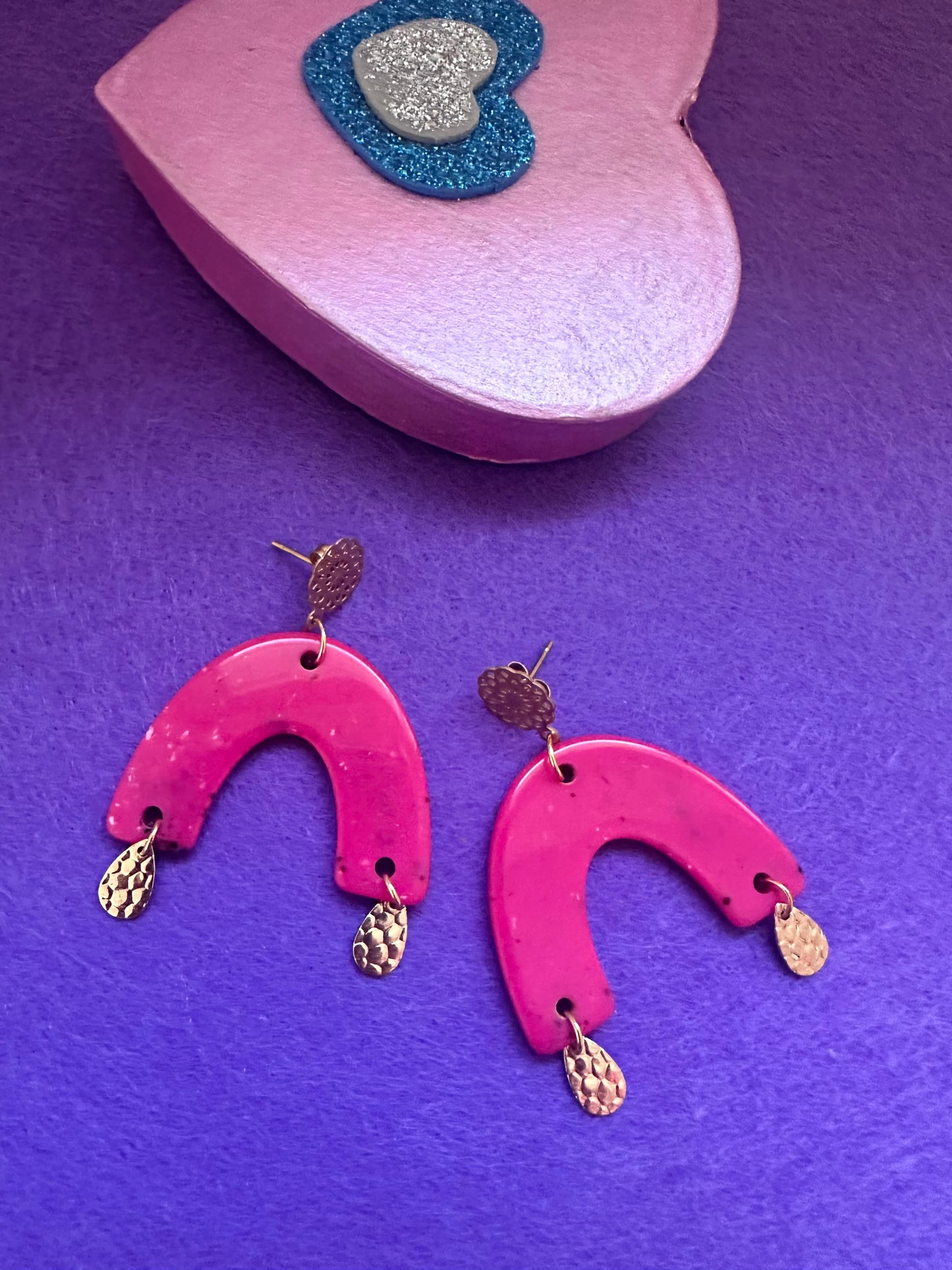Boucles d'oreilles RAINBOW colorées rose fantaisie faites main-Boucles d'oreilles-Camilmari Bijoux-Camilmari Bijoux.
