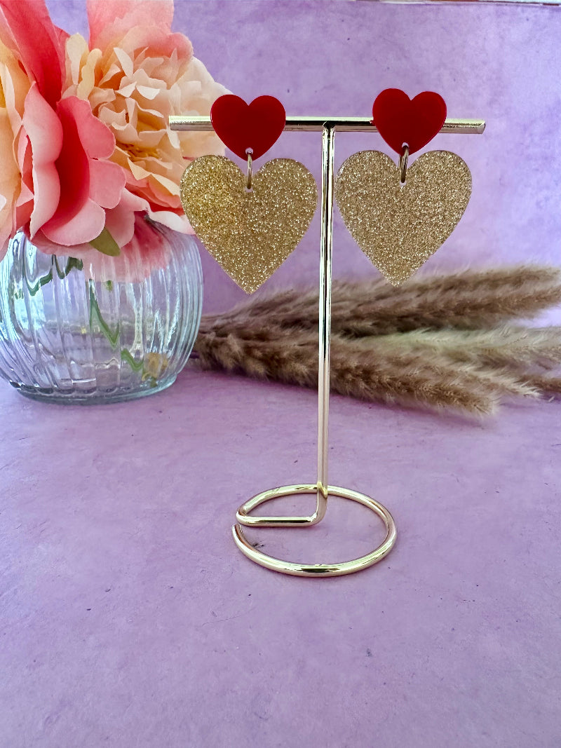 Boucles d oreilles coeurs dores paillettes LOVEA - Camilmari Bijoux