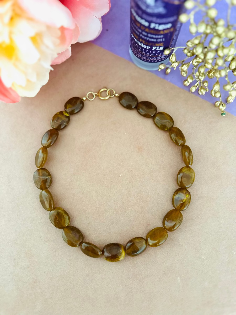Collier de perles ovales marron café Olivia - Camilmari Bijoux