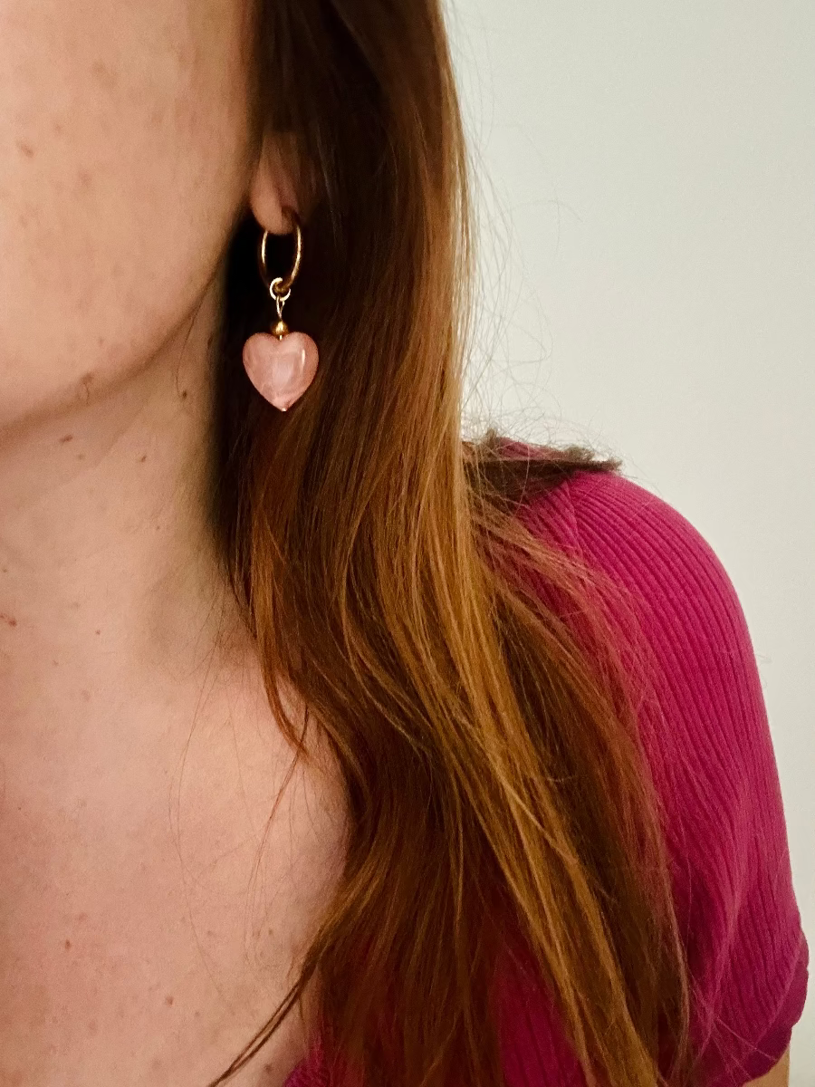 Creoles coeurs colores rose tendre Claudie - Camilmari Bijoux