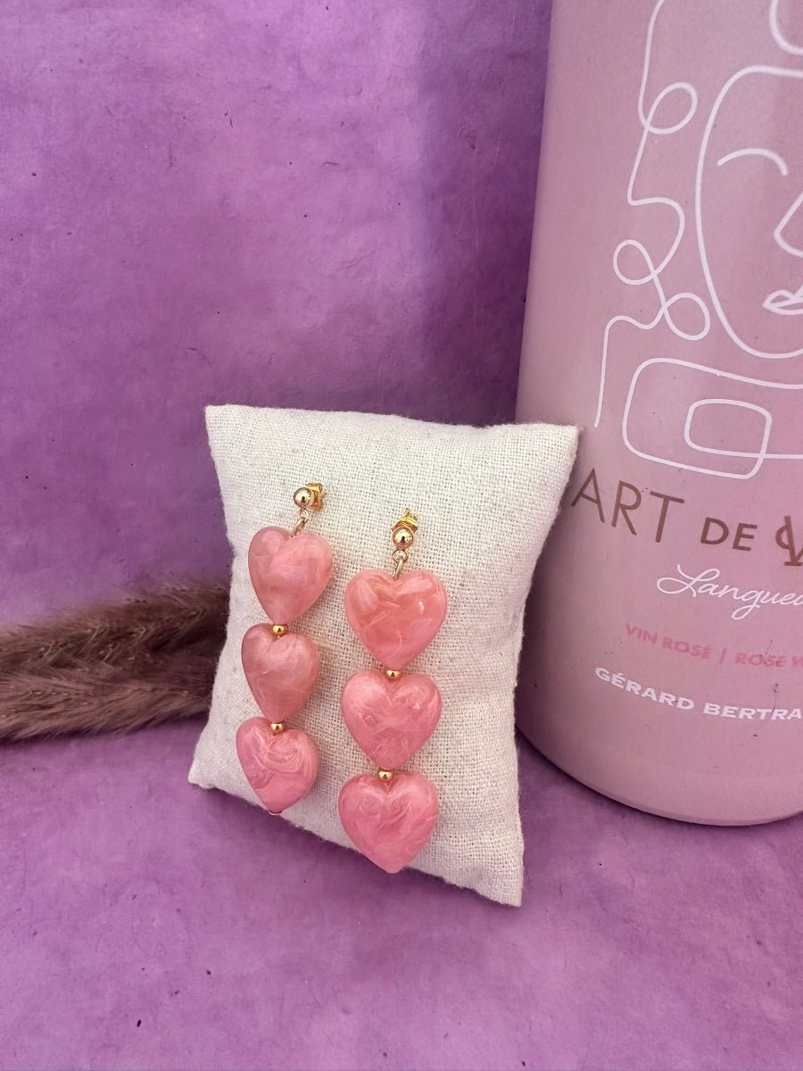 Boucles d’oreilles coeurs SARAH – Boucles d'oreilles trois cœurs - fait main - Camilmari Bijoux - Clou d'oreille percée
