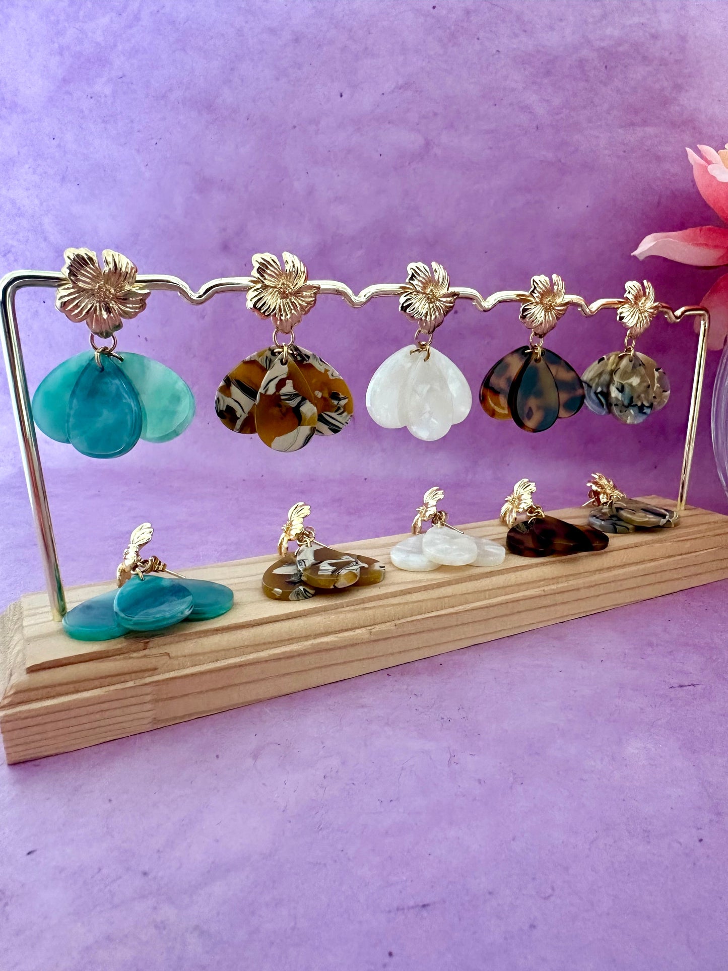 Boucles d’oreilles élégantes GLORIA - Camilmari Bijoux - Ecaille Ivoire marbré