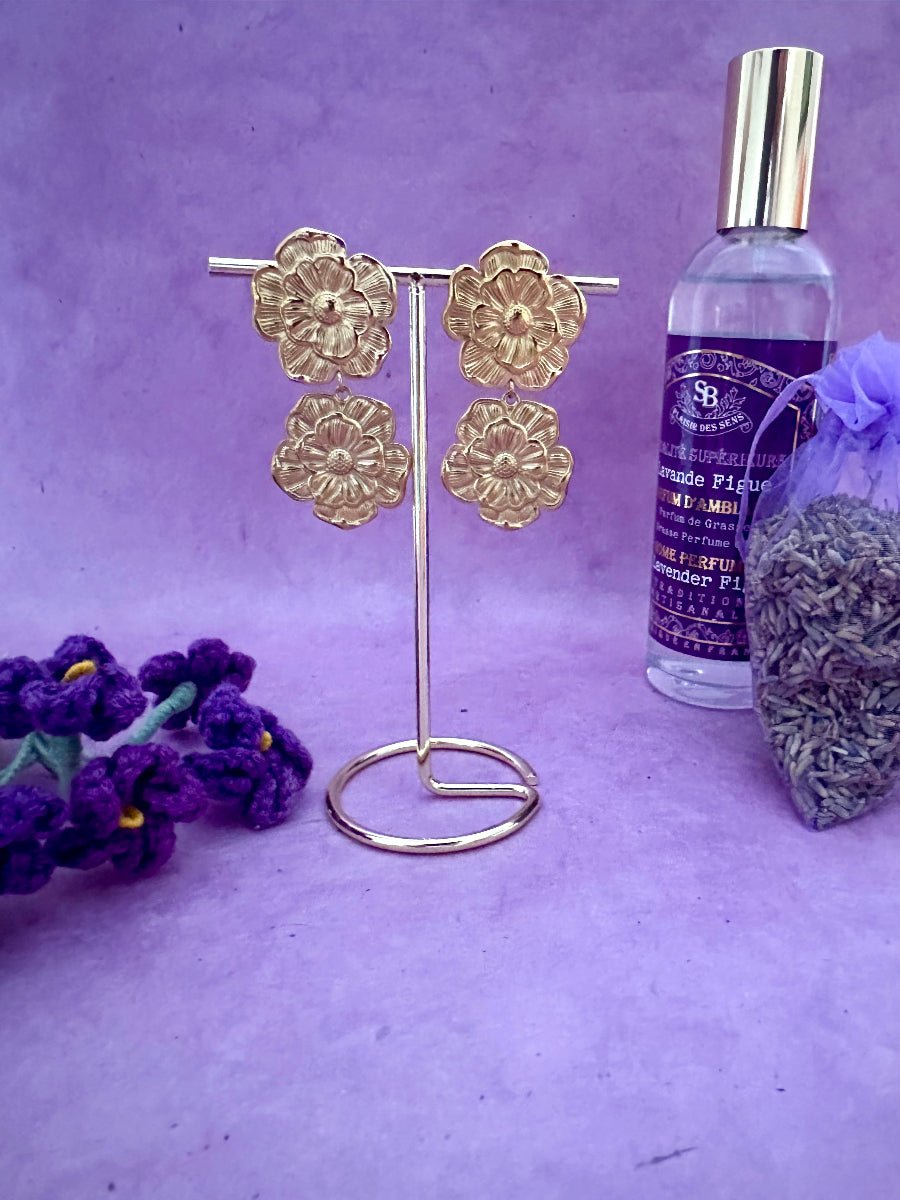 Boucles d'oreilles fleurs acier inoxydable FOLIE - Camilmari Bijoux -