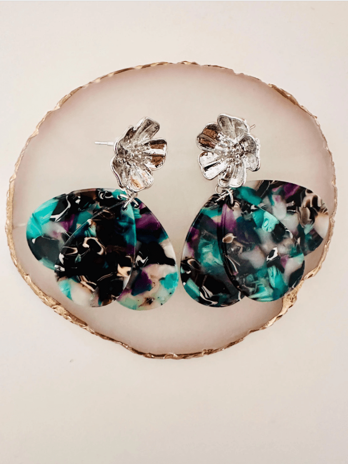 Boucles d’oreilles GLORIA MAXI - volumineuses, féminines et faites main - Camilmari Bijoux - Clou tige floral argenté