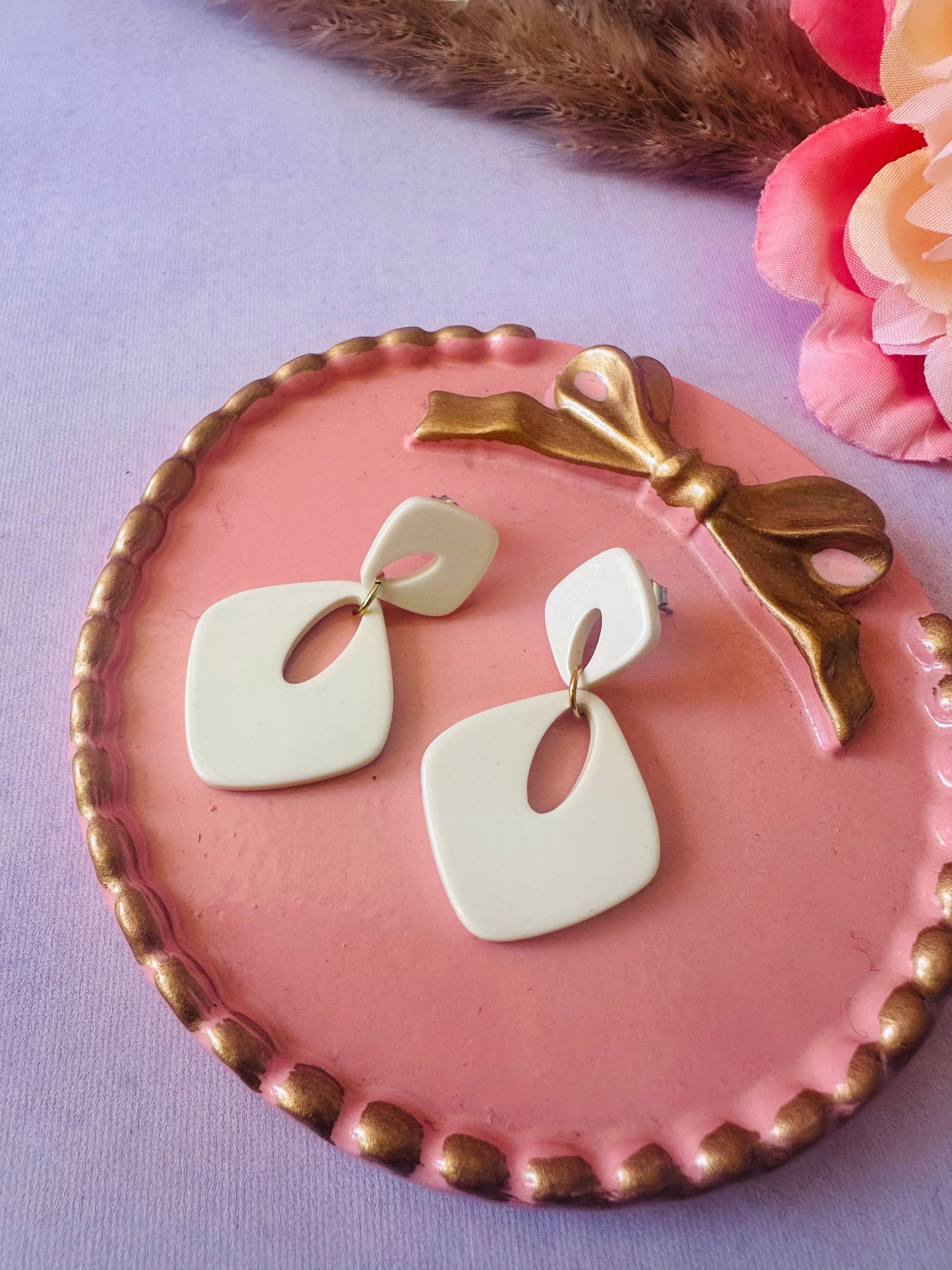 Boucles d'oreilles losange LUCE - Camilmari Bijoux - Beige écru