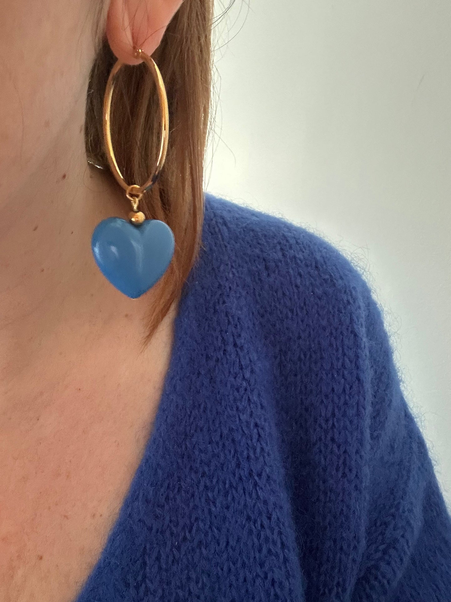 Boucles d'oreilles pampilles gros coeurs MAÏA - Camilmari Bijoux - Bleu