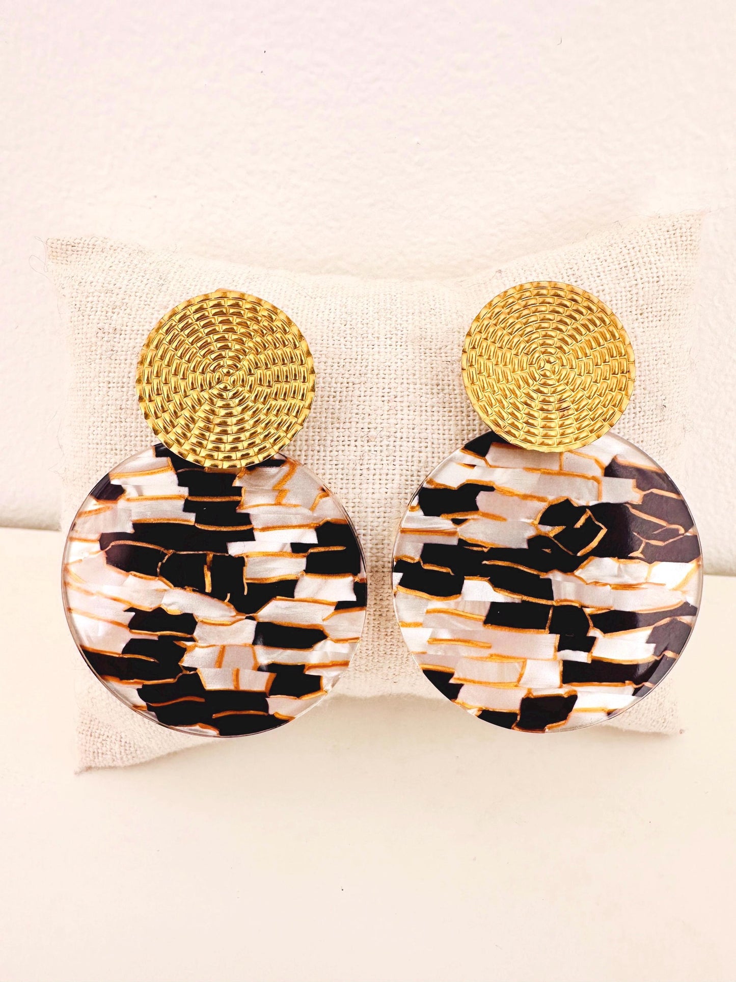 Boucles d'oreilles MATHILDE motif mosaïque - Élégance et Originalité-Boucles d'oreilles-Camilmari Bijoux-Camilmari Bijoux.