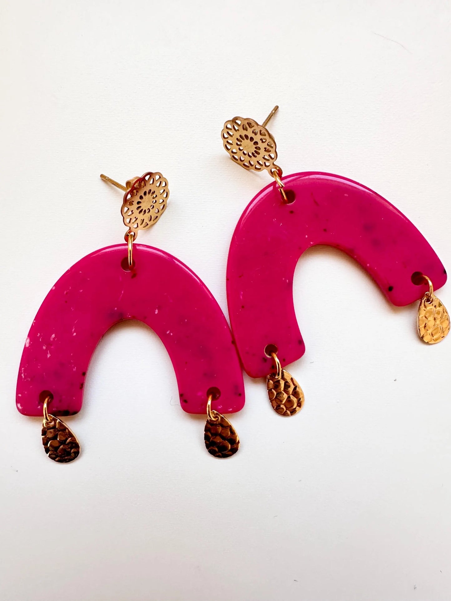 Boucles d'oreilles RAINBOW colorées rose fantaisie faites main-Boucles d'oreilles-Camilmari Bijoux-Camilmari Bijoux.