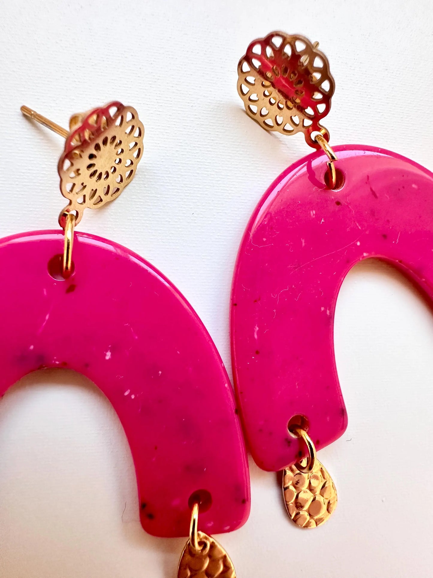 Boucles d'oreilles RAINBOW colorées rose fantaisie faites main-Boucles d'oreilles-Camilmari Bijoux-Camilmari Bijoux.