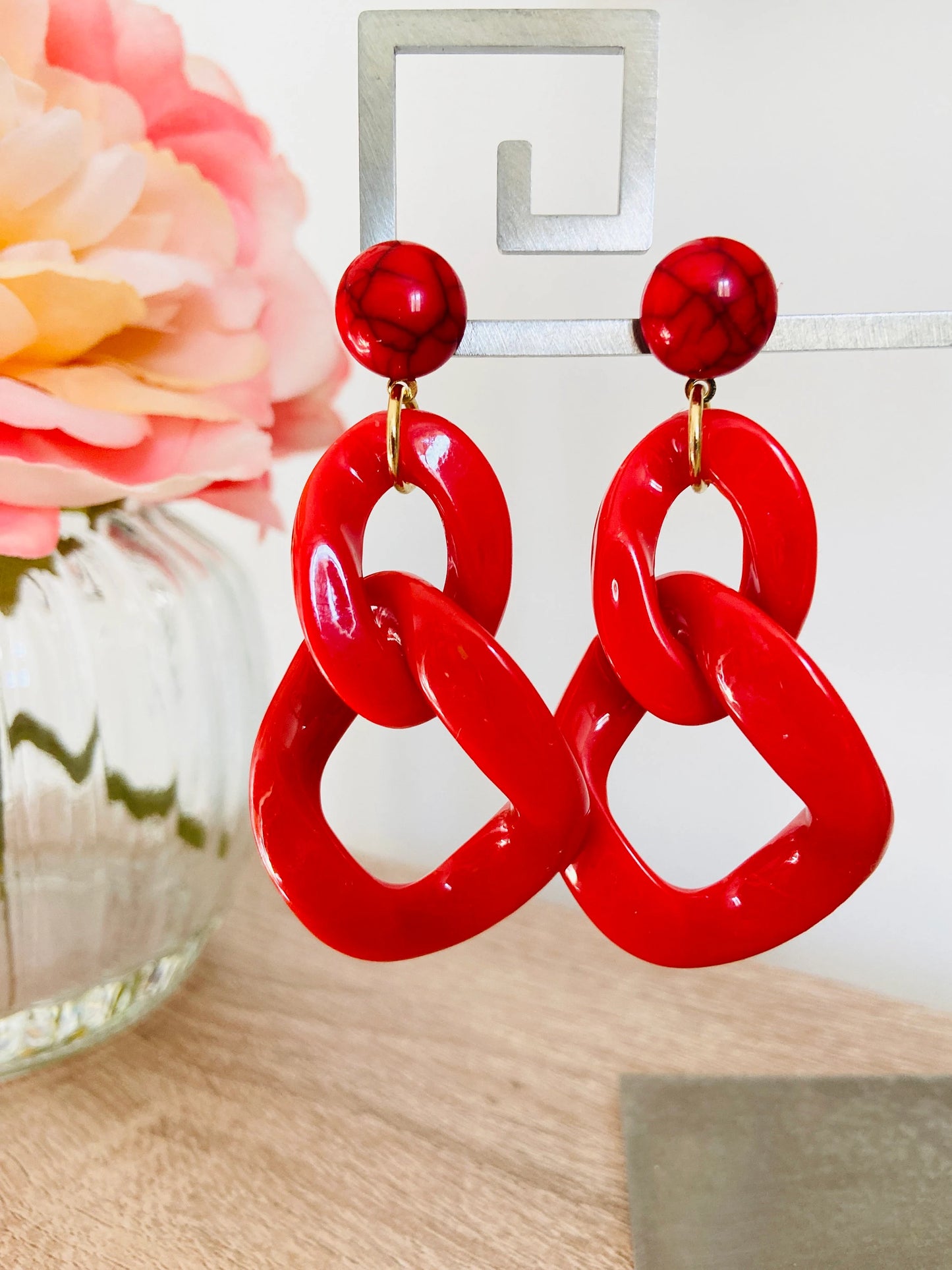 Grosses boucles d'oreilles MARINE à maillons colorés, style vintage fait main-Boucles d'oreilles-Camilmari Bijoux-Camilmari Bijoux.