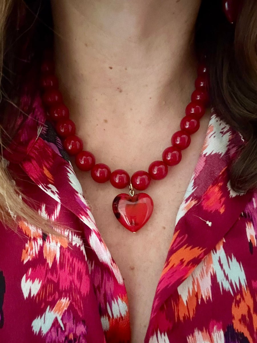 Collier moderne bijou art cubiste plastron rouge | Création Zor Paris