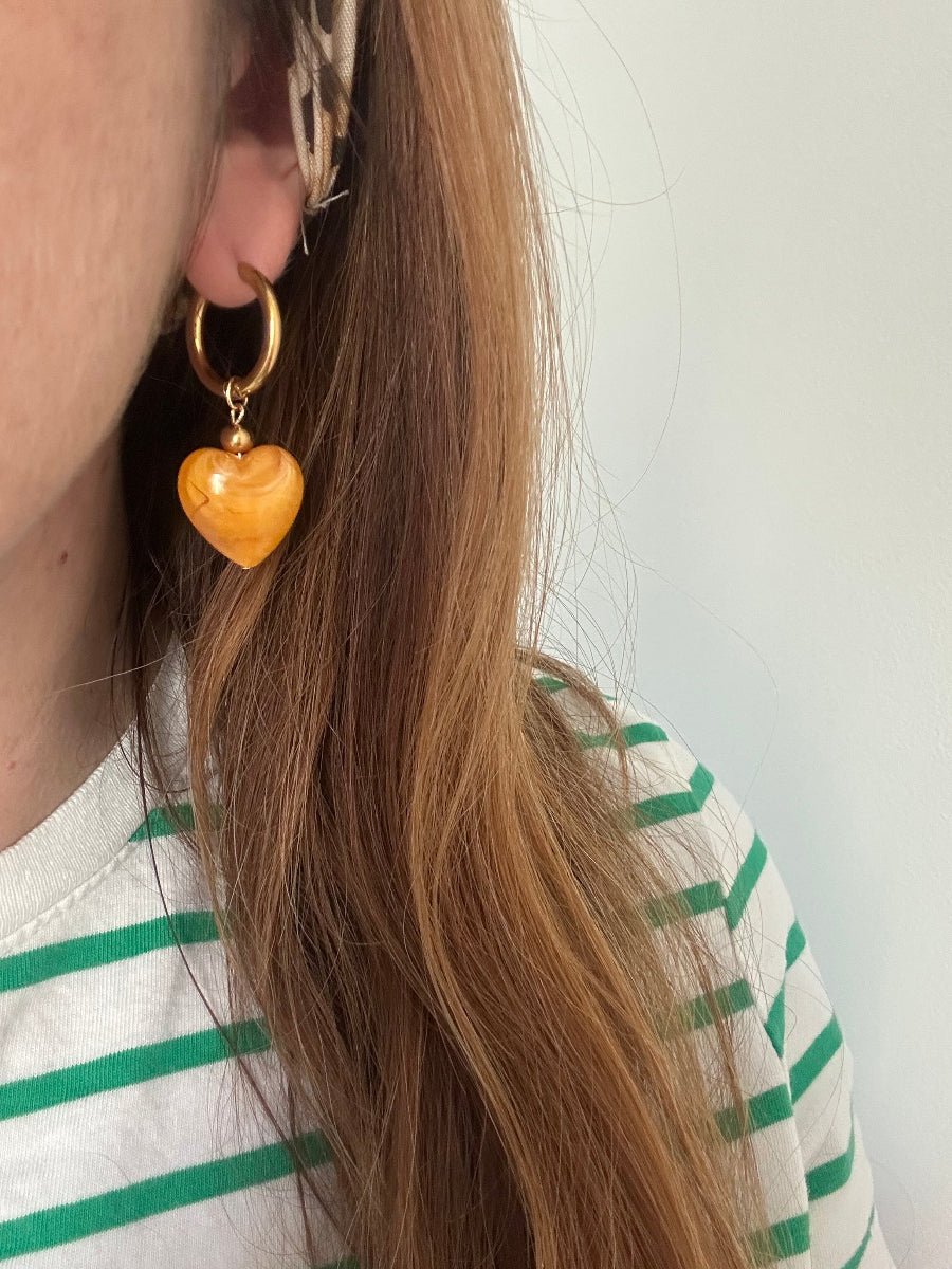 Créoles cœurs interchangeables - Boucles d'oreilles fantaisie personnalisables CLAUDIE - Camilmari Bijoux - Créoles + 1 paire de pendentifs cœurs