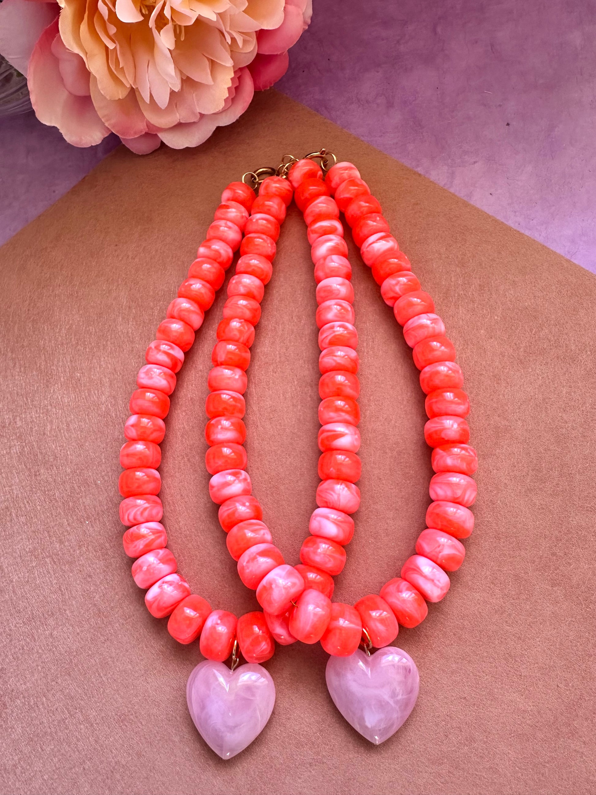  Collier de perles CLAUDIE – Collier cœur coloré fait main-Colliers-Camilmari Bijoux-Camilmari Bijoux.