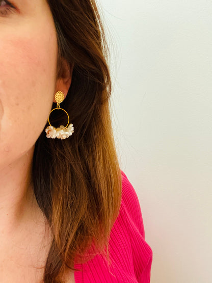 Boucles d oreilles fantaisie bouquet de fleurs blanches pour mariage SAKURA - Camilmari Bijoux