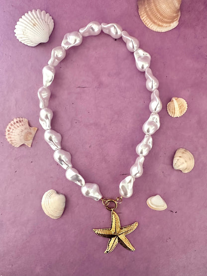 Collier Thalassa etoile de mer et perles blanches - Camilmari Bijoux