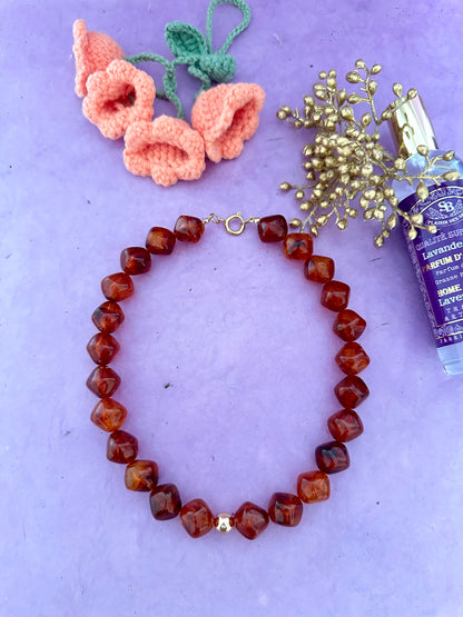 Collier creatrice grosses perles brun ambre ISALINE - Camilmari Bijoux