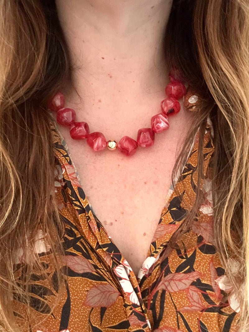 Collier de perles fait main rouge grenat ISALINE - Camilmari Bijoux
