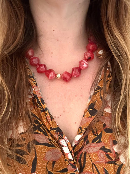 Collier de perles fait main rouge grenat ISALINE - Camilmari Bijoux