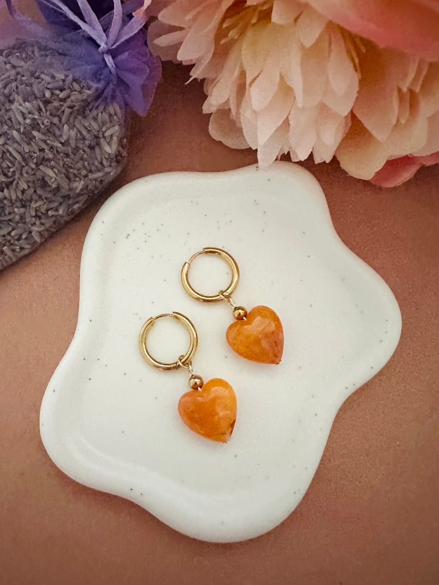 Creoles coeurs colores Claudie abricot marbre - Camilmari Bijoux