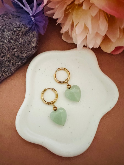 Creoles coeurs colores vert lichen Claudie - Camilmari Bijoux