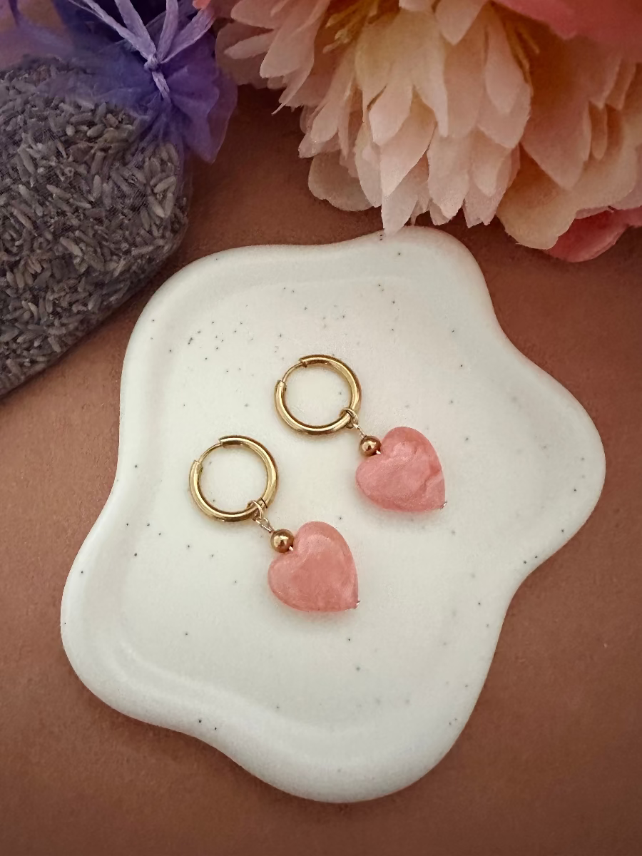 Creoles petits coeurs colores rose tendre Claudie - Camilmari Bijoux