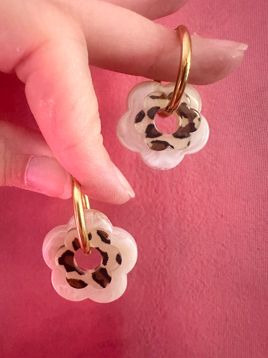 Créoles SOFIANA à doubles fleurs colorées et interchangeables