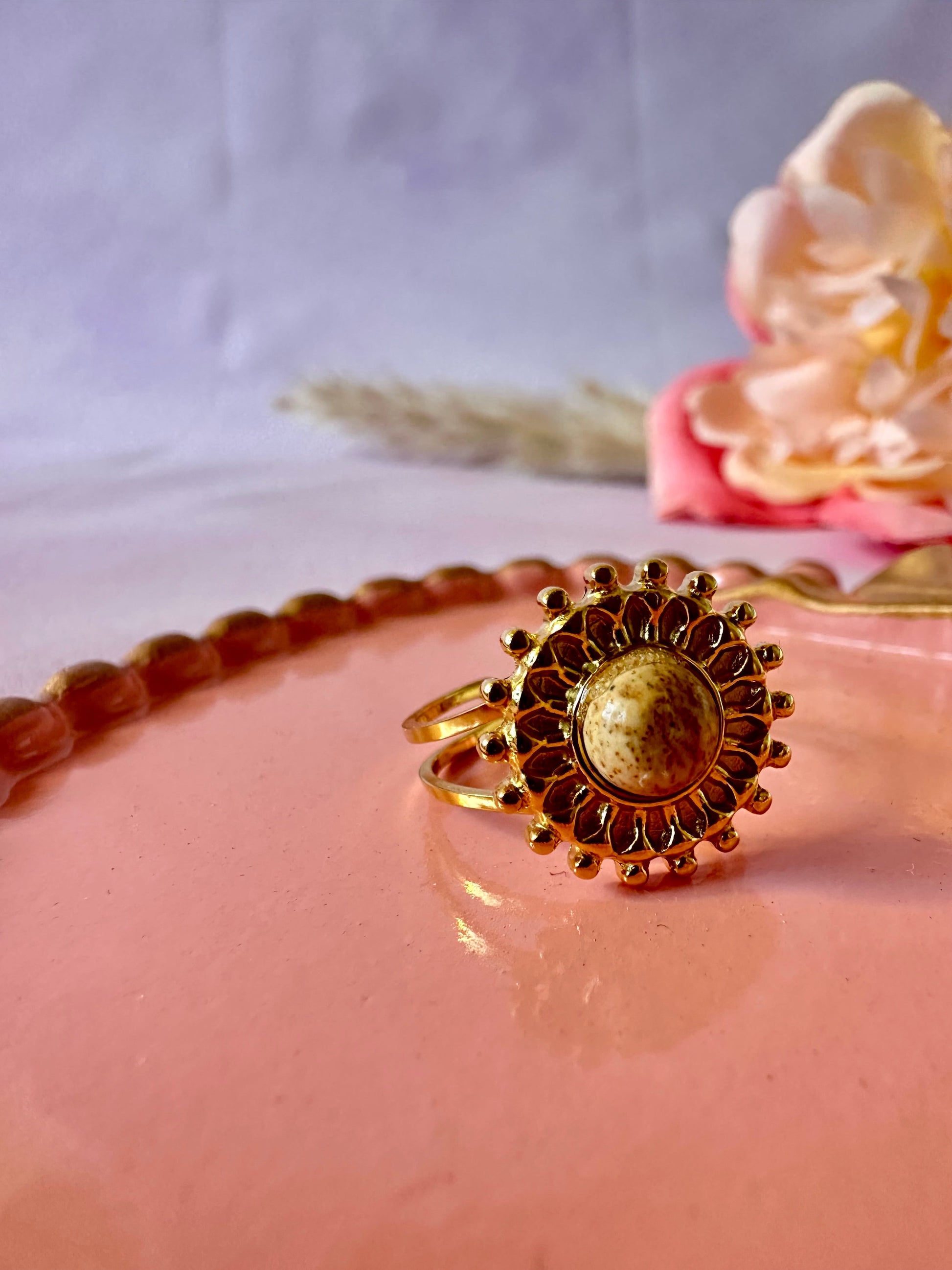 Bague acier inoxydable avec pierre CELESTINE - Camilmari Bijoux - 
