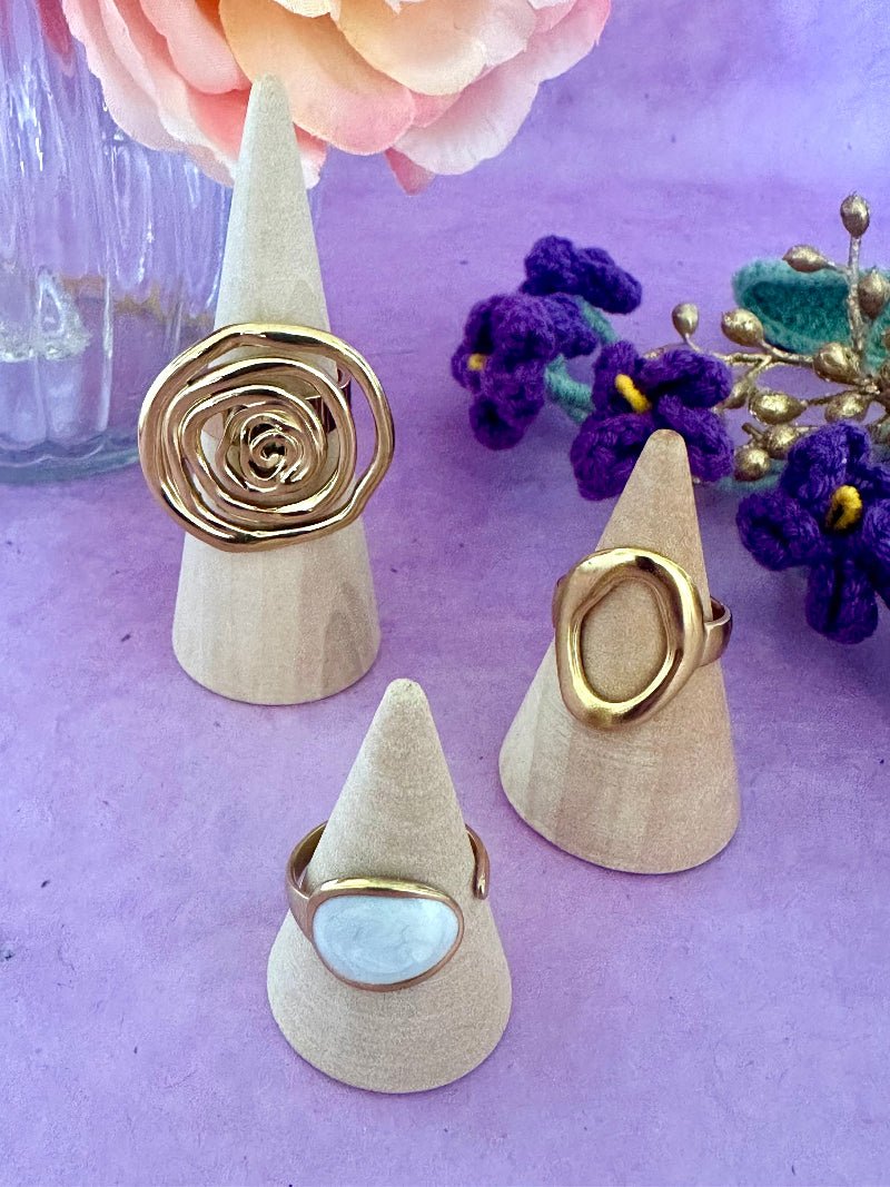 Bague dorée ovale THAÏS en acier inoxydable - Camilmari Bijoux - 