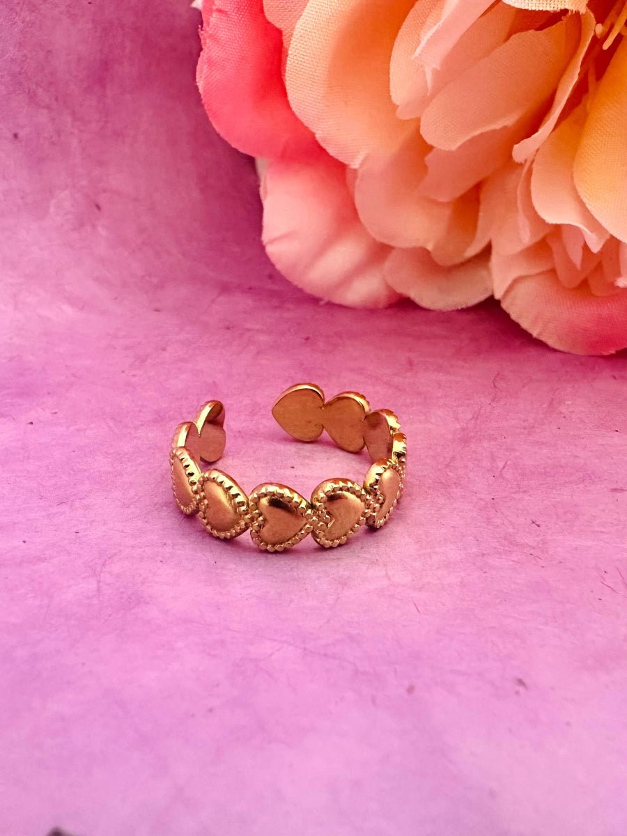 Bague MÉLODIE – Bague cœurs dorée en acier inoxydable réglable - Camilmari Bijoux - 