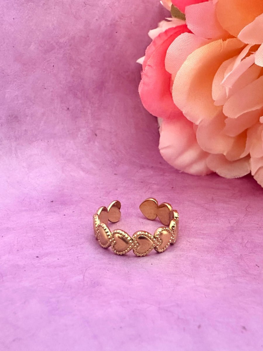 Bague MÉLODIE – Bague cœurs dorée en acier inoxydable réglable - Camilmari Bijoux - 