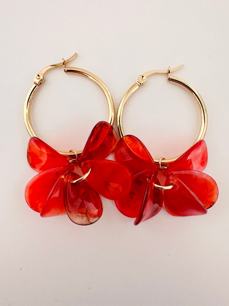 Boucles d oreilles pétales FANNY - Créoles fleurs faites main - Camilmari Bijoux - Créoles dorées inox 30 mm + pétales