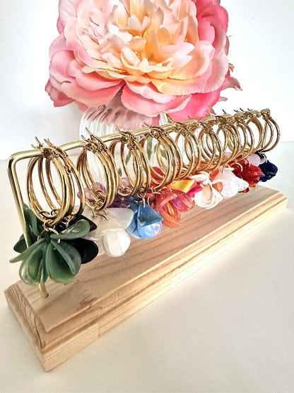 Boucles d oreilles pétales FANNY - Créoles fleurs faites main - Camilmari Bijoux - Paire de suspensions de pétales pour créoles dorées