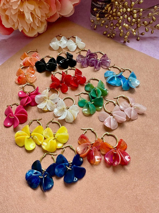 Boucles d oreilles pétales FANNY - Créoles fleurs faites main - Camilmari Bijoux - Créoles dorées inox 20 mm + pétales