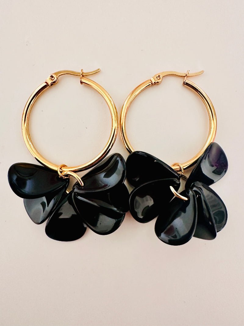Boucles d oreilles pétales FANNY - Créoles fleurs faites main - Camilmari Bijoux - Créoles dorées inox 30 mm + pétales