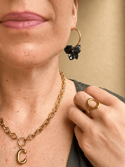 Boucles d'oreilles avec fleurs MALIA - Camilmari Bijoux - Bleu nuit