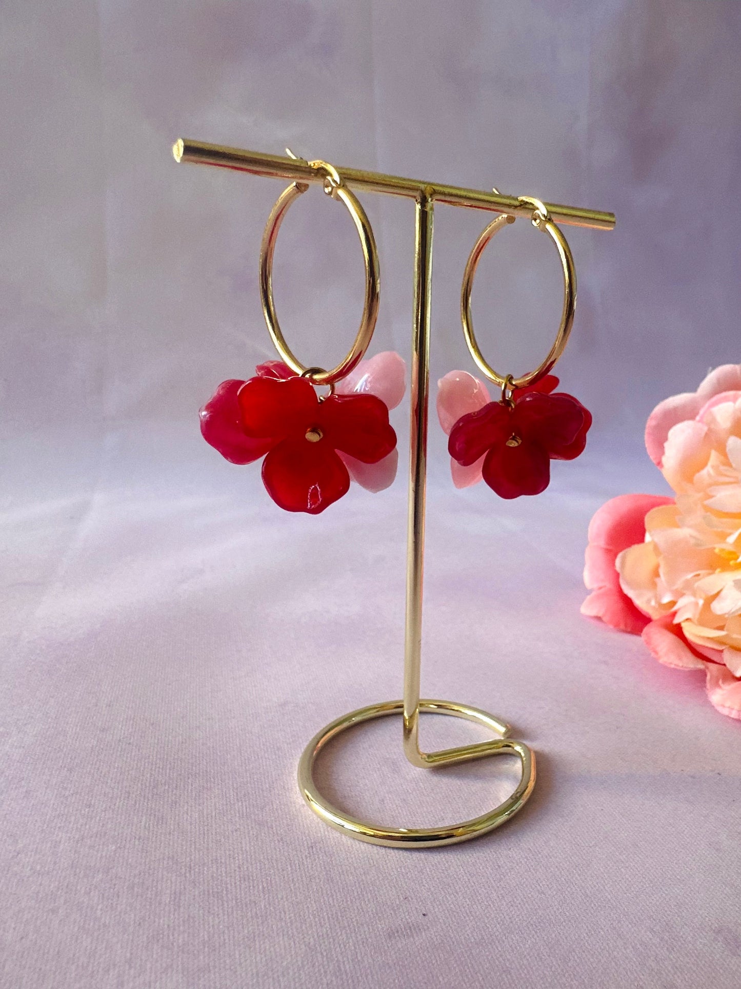 Boucles d'oreilles avec fleurs MALIA - Camilmari Bijoux - Mélange de rose et rouge