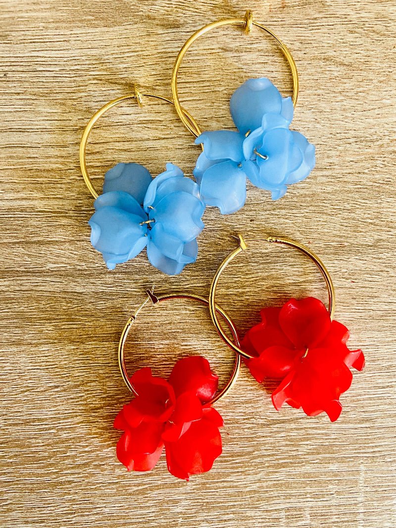 Boucles d'oreilles CAMILLE 35 MM - Camilmari Bijoux - Créoles dorées 35 mm + pétales