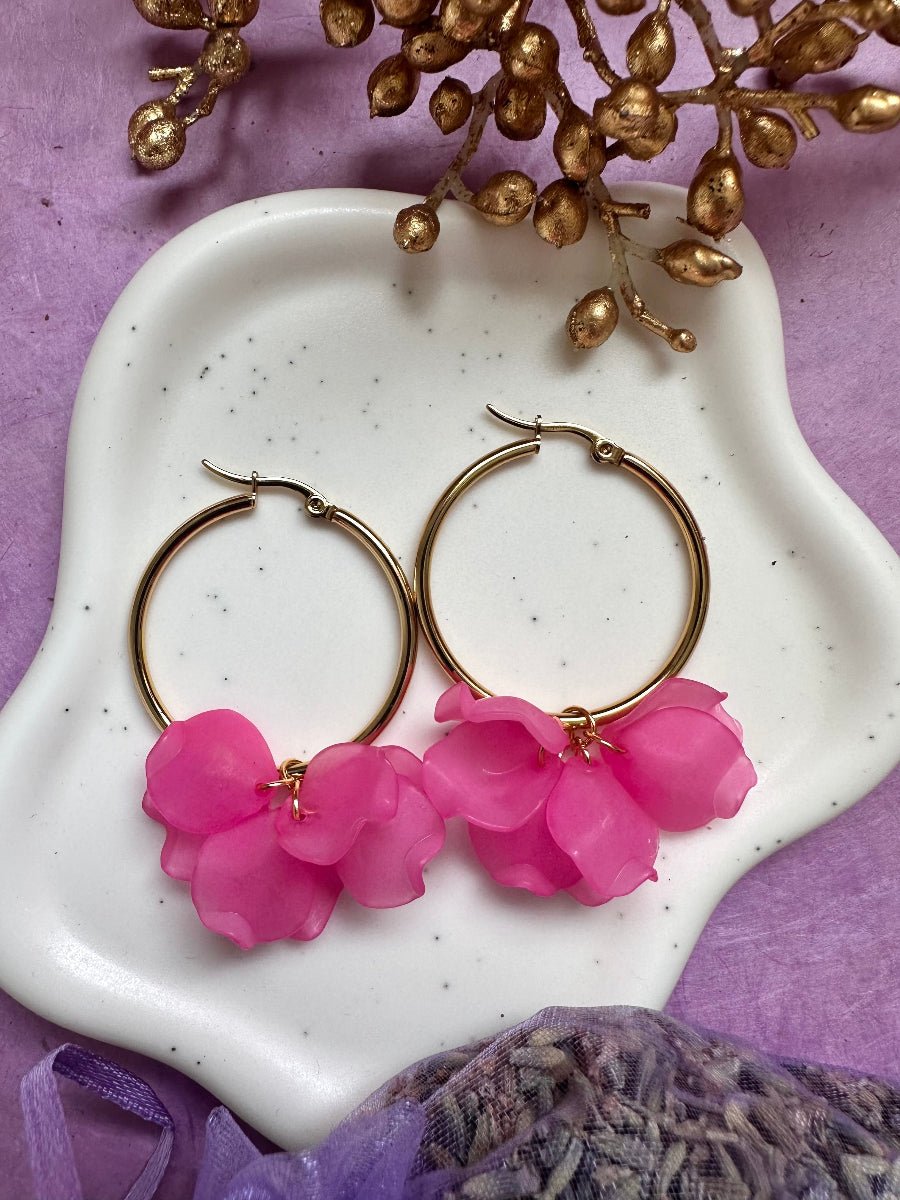 Boucles d'oreilles CAMILLE 35 MM - Camilmari Bijoux - Créoles dorées 35 mm + pétales