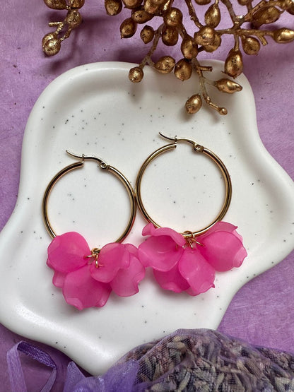 Boucles d'oreilles CAMILLE 35 MM - Camilmari Bijoux - Créoles dorées 35 mm + pétales