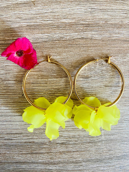 Boucles d'oreilles CAMILLE 35 MM - Camilmari Bijoux - Créoles dorées 35 mm + pétales