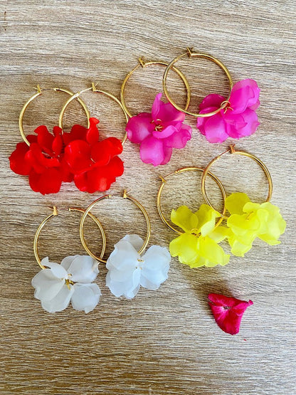 Boucles d'oreilles CAMILLE 35 MM - Camilmari Bijoux - Créoles dorées 35 mm + pétales