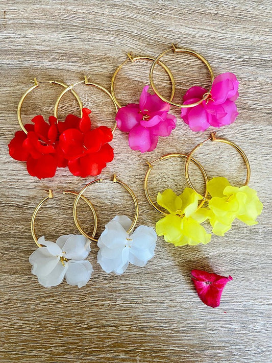 Boucles d'oreilles CAMILLE 35 MM - Camilmari Bijoux - Créoles dorées 35 mm + pétales