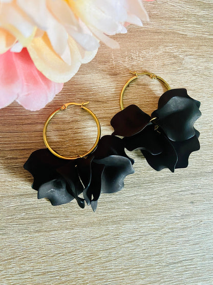 Boucles d'oreilles CHARLIE - Camilmari Bijoux - Créoles dorées 35 mm + pétales