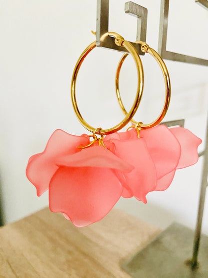 Boucles d'oreilles CHARLIE - Camilmari Bijoux - Créoles dorées 35 mm + pétales