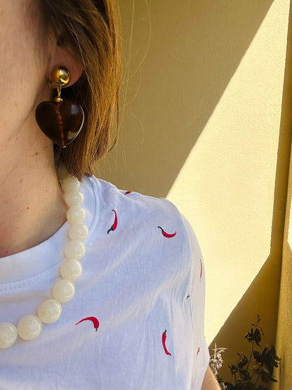 Boucles d'oreilles clips cœurs LOVA - Camilmari Bijoux - Brun ambré marbré