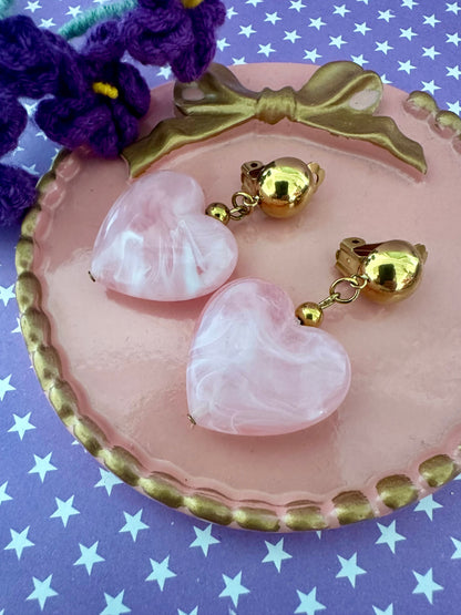 Boucles d'oreilles clips cœurs LOVA - Camilmari Bijoux - Rose pâle marbré