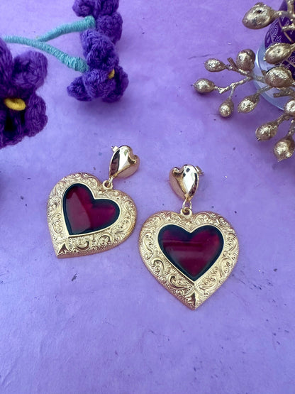 Boucles d’oreilles coeurs ASTRÉE – Boucles d’oreilles dorées et rouges à cœurs - Camilmari Bijoux - 