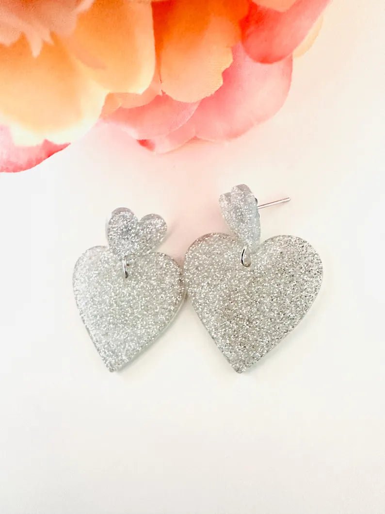 Boucles d’oreilles coeurs LOVEA - Camilmari Bijoux - Full pailleté argenté