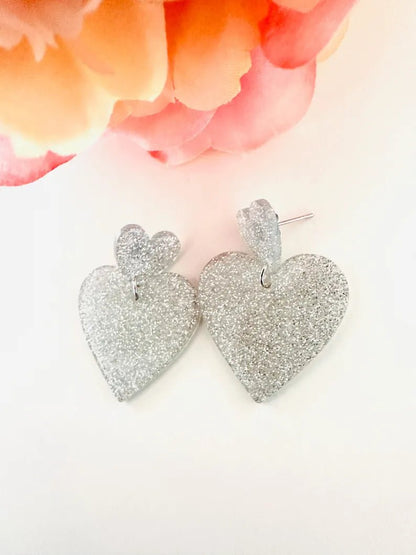 Boucles d’oreilles coeurs LOVEA - Camilmari Bijoux - Full pailleté argenté