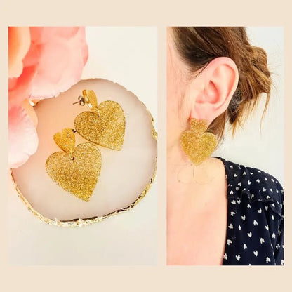 Boucles d’oreilles coeurs LOVEA - Camilmari Bijoux - Full pailleté doré